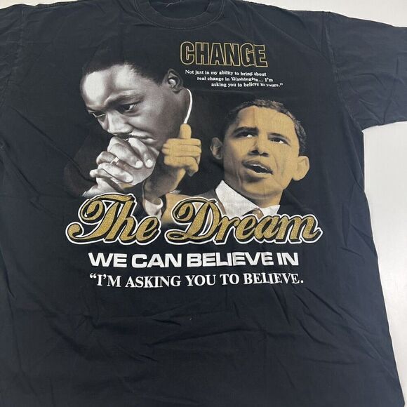 Vtg Martin Luther King MLK Barack Obama Change Dream Rap Tee TShirt Black XXL - Picture 3 of 8